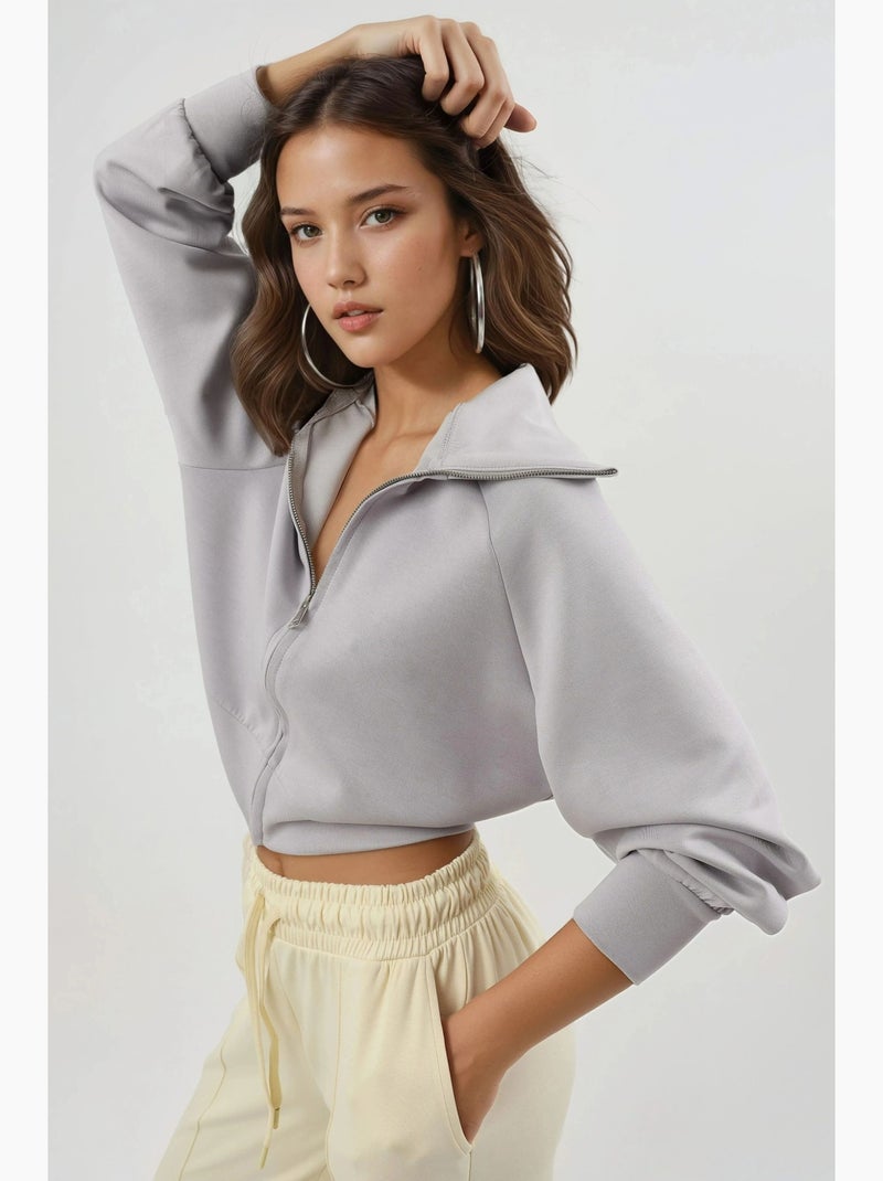 Veste zippée coupe décontractée avec col montant busem Gris - Kiabi