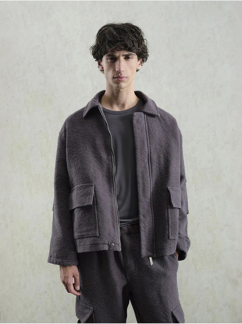 Veste zippée en coton texturé giesto Gris - Kiabi