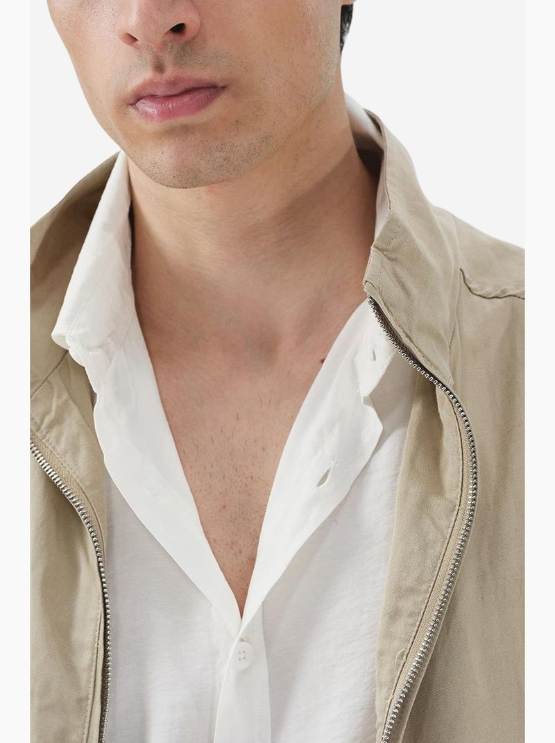 Veste zippée en lyocell et lin giesto Beige argile - Kiabi