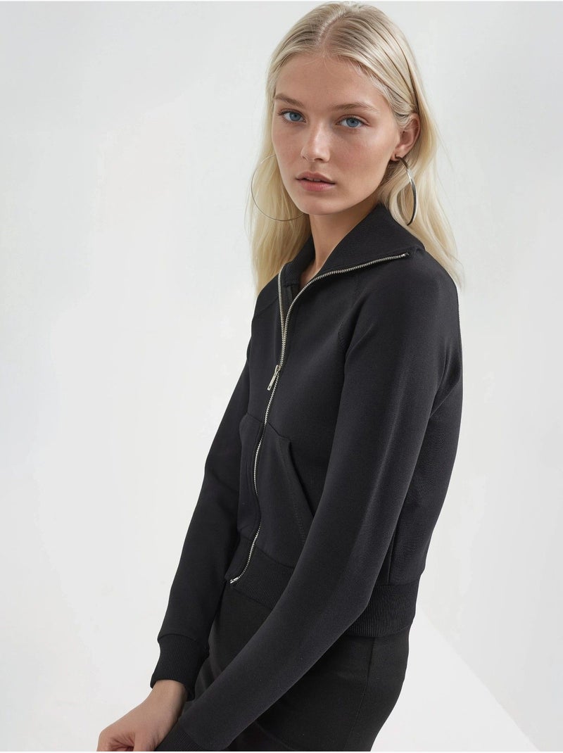 Veste zippée en mélange de coton avec col. Busem Noir - Kiabi