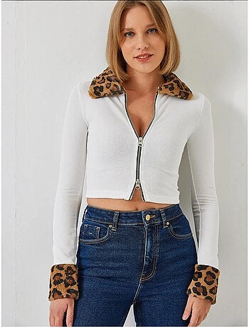 Veste zippée en peluche léopard bianco lucci
