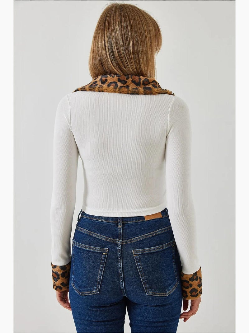 Veste zippée en peluche léopard lucci Blanc - Kiabi