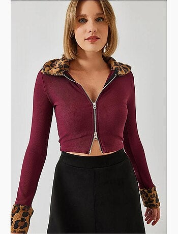 Veste zippée en peluche léopard lucci