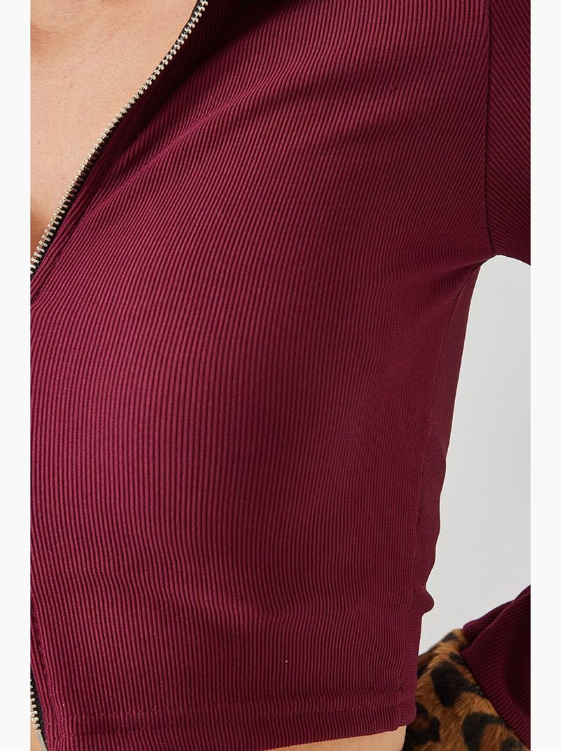 Veste zippée en peluche léopard lucci Rouge bordeaux - Kiabi