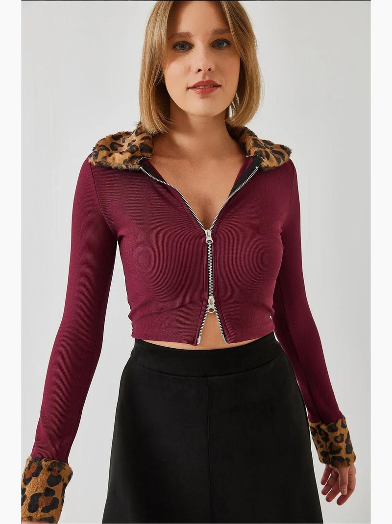 Veste zippée en peluche léopard lucci Rouge bordeaux - Kiabi