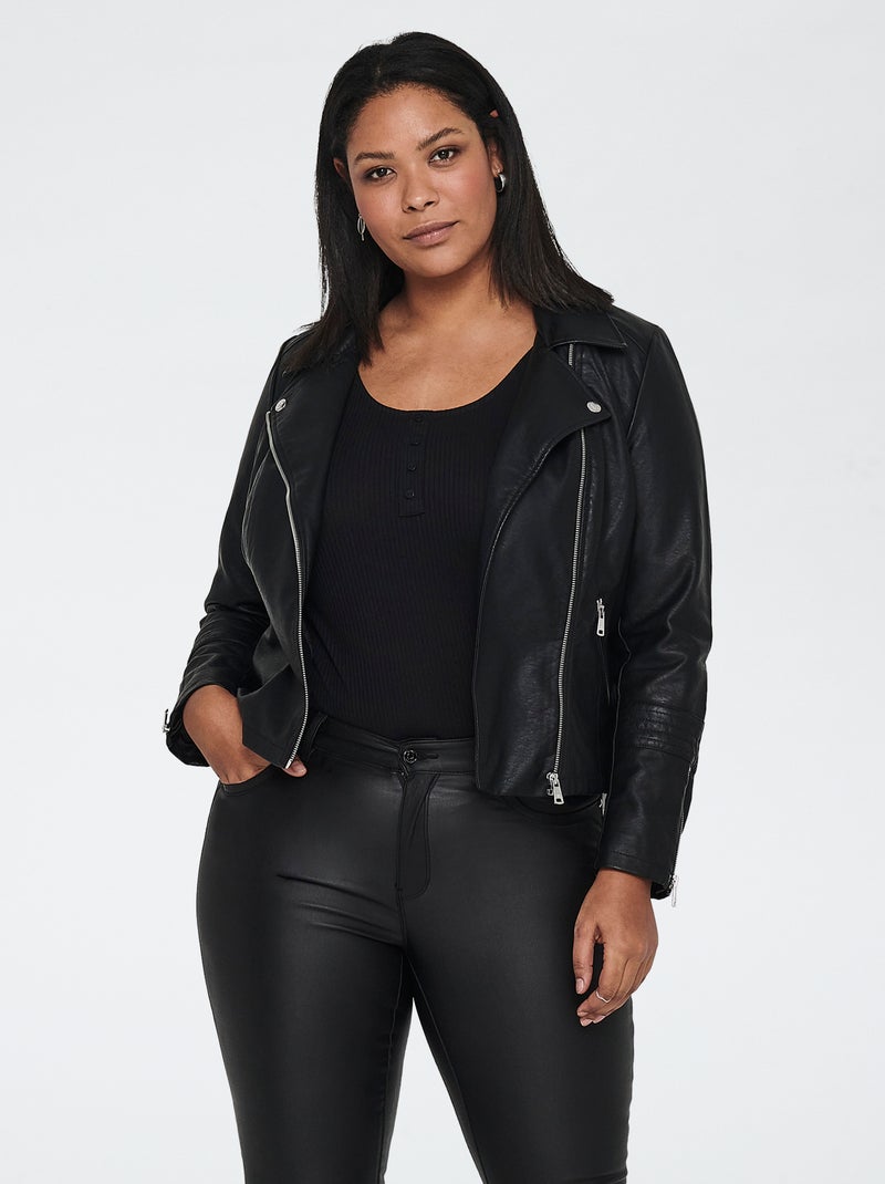 Veste zippée en simili Noir - Kiabi