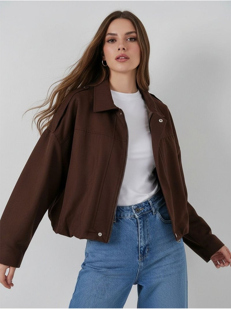 Veste zippée en similicuir avec col chemise bdart Marron chocolat - Kiabi