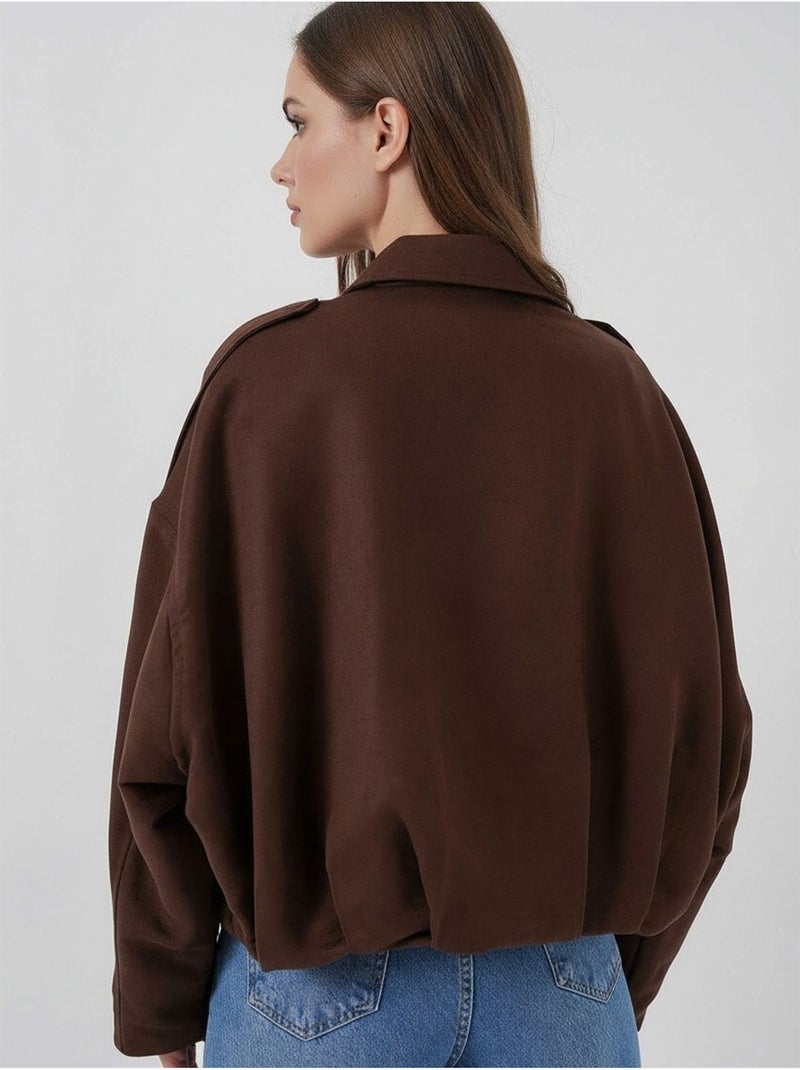 Veste zippée en similicuir avec col chemise bdart Marron chocolat - Kiabi