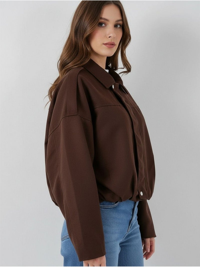 Veste zippée en similicuir avec col chemise bdart Marron chocolat - Kiabi