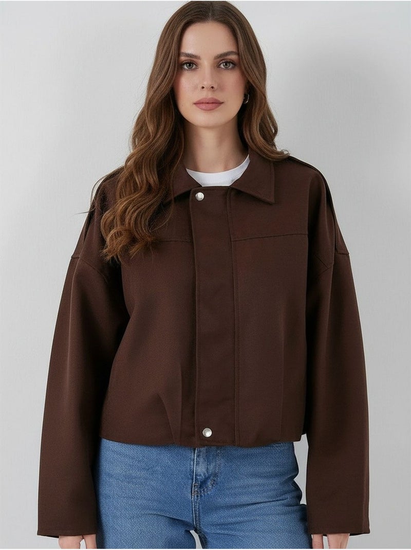 Veste zippée en similicuir avec col chemise bdart Marron chocolat - Kiabi