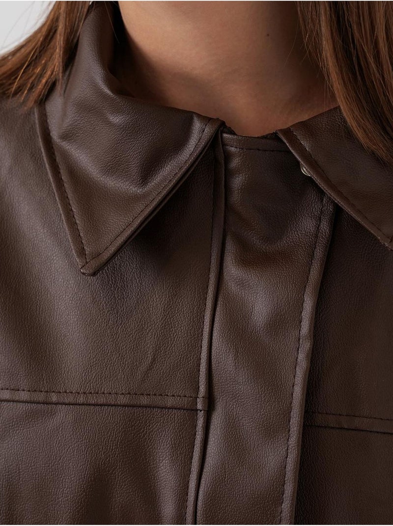 Veste zippée en similicuir avec col chemise bdart Marron - Kiabi