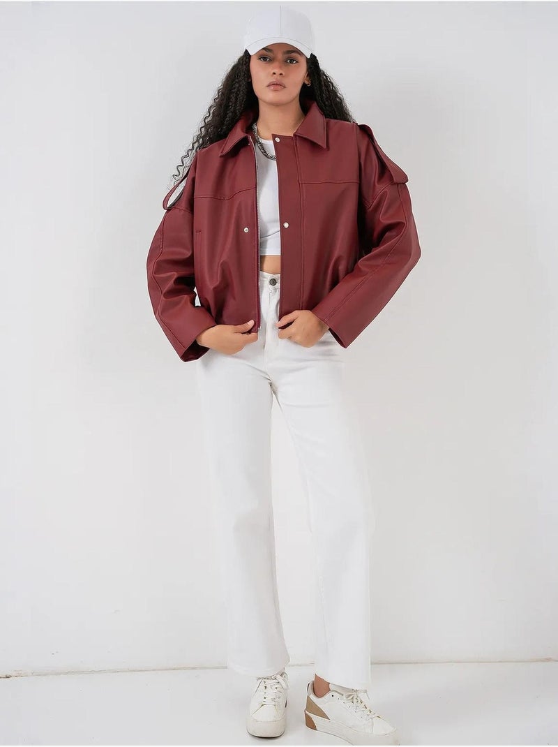 Veste zippée en similicuir avec col chemise bdart Rouge bordeaux - Kiabi