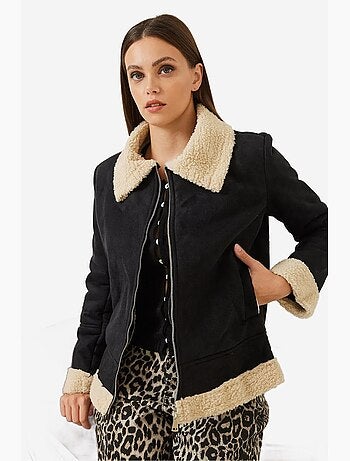 Veste zippée en suédine avec bordure en sherpa lucci