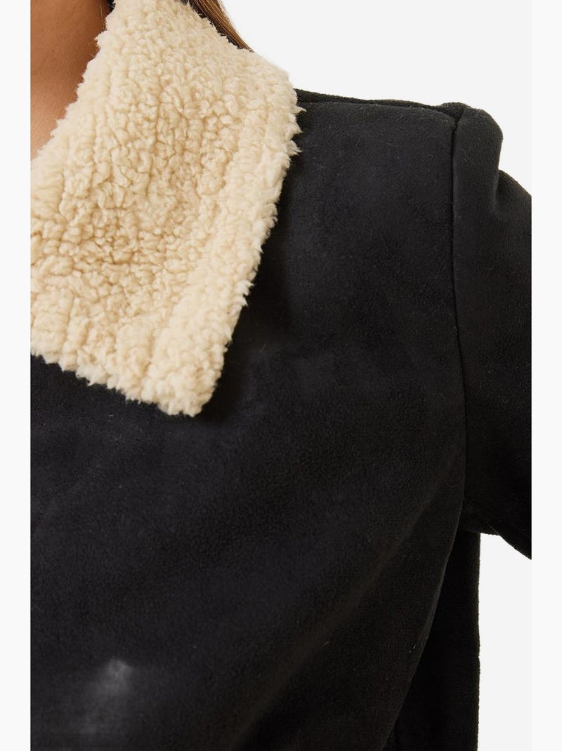 Veste zippée en suédine avec bordure en sherpa lucci Crème - Kiabi