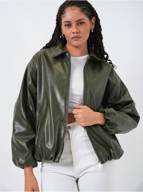 Veste zippée oversize en similicuir bdart - Kiabi Veste zippée oversize en similicuir bdart - Kiabi