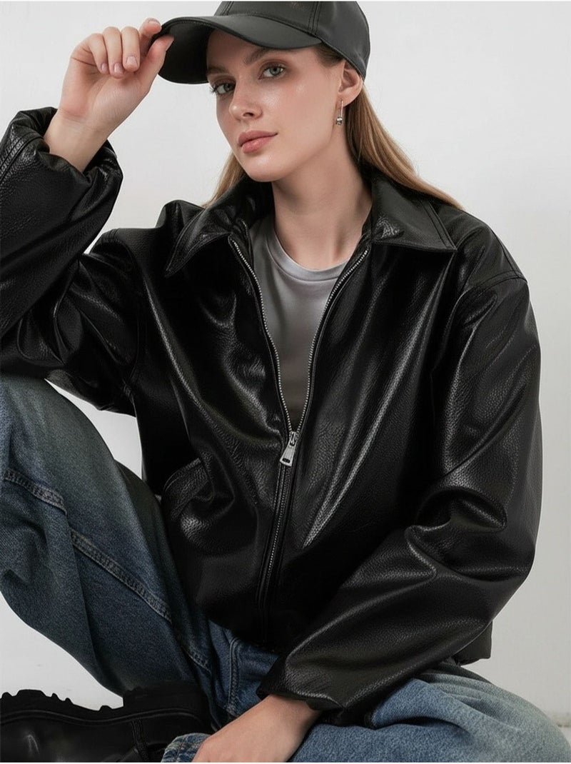 Veste zippée oversize en similicuir bdart Noir - Kiabi