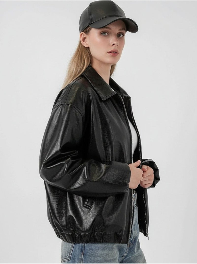 Veste zippée oversize en similicuir bdart Noir - Kiabi