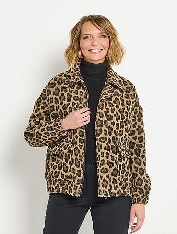 Veste zippée poches plaquées motif léopard