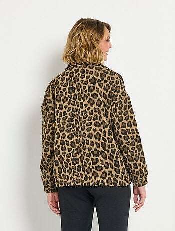 Veste zippée poches plaquées motif léopard