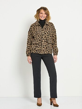 Veste zippée poches plaquées motif léopard