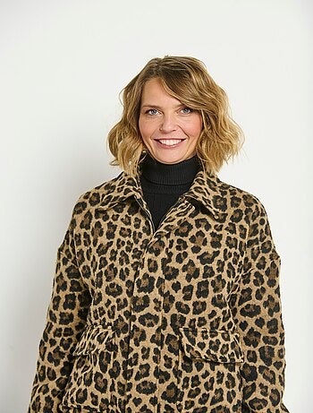 Veste zippée poches plaquées motif léopard