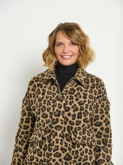Veste zippée poches plaquées motif léopard - Kiabi