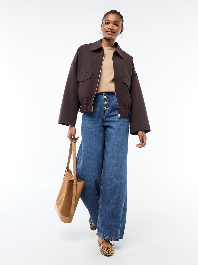 Veste zippée poches plaquées uni Marron - Kiabi