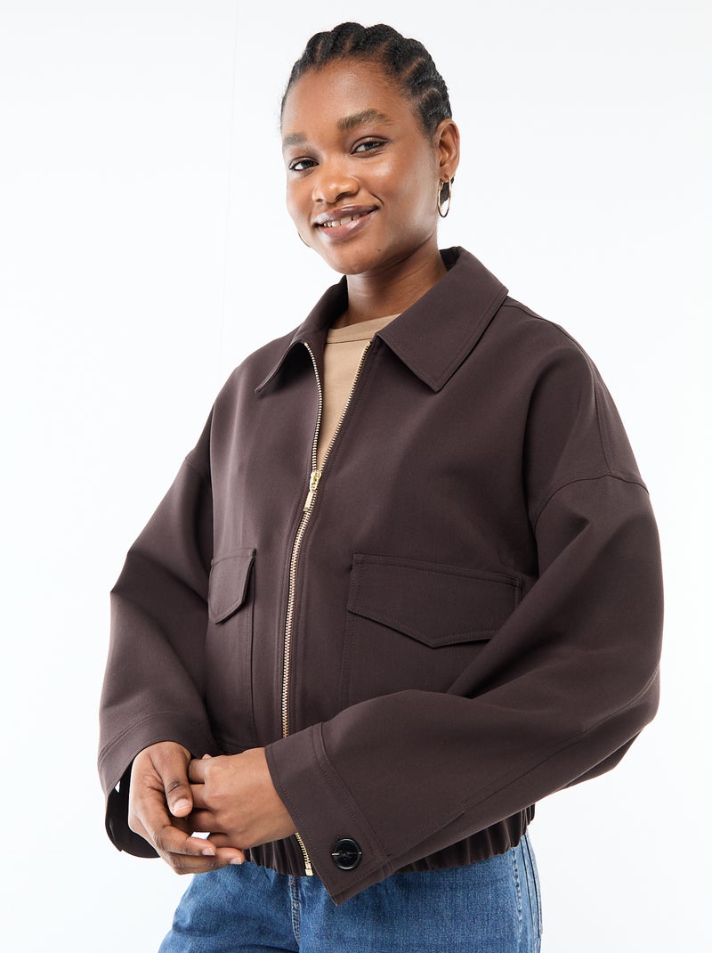 Veste zippée poches plaquées uni Marron - Kiabi