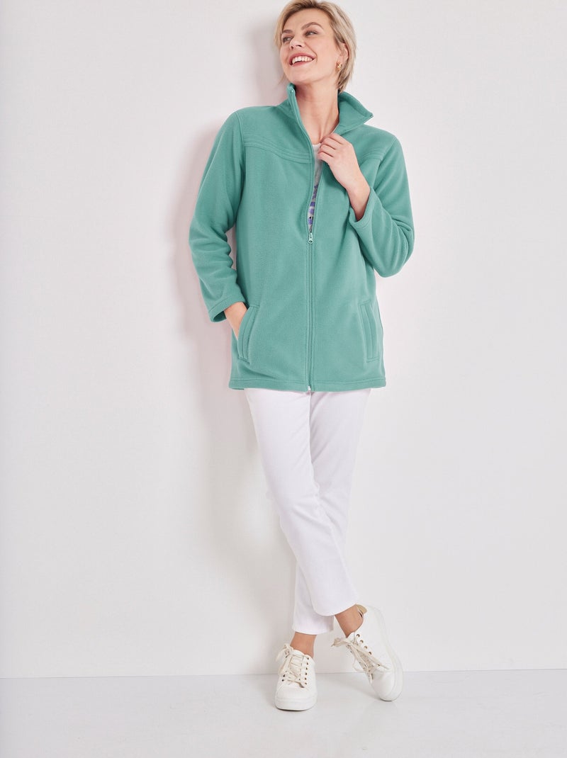 Veste zippée polaire, manches longues - Afibel Vert - Kiabi