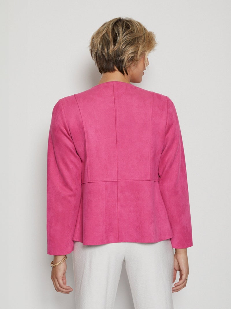 Veste zippée sans col tissu suédé Rose fushia - Kiabi