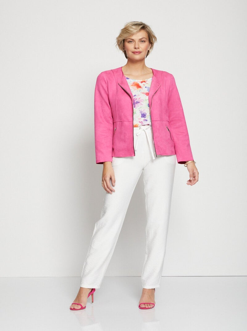 Veste zippée sans col tissu suédé Rose fushia - Kiabi