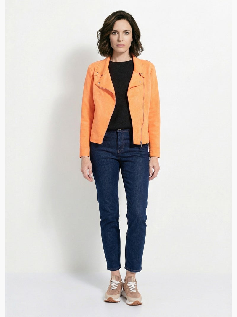 Veste zippée style motard en suédine - AFIBEL Orange - Kiabi