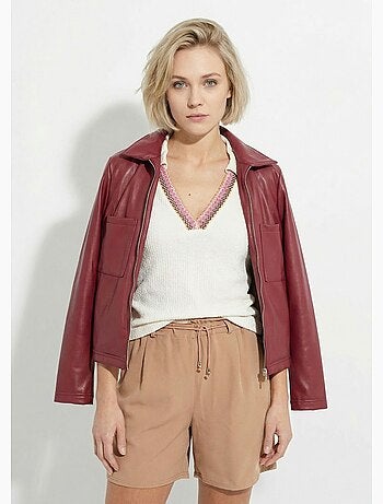 Veste zippée style motard, simili cuir - afibel