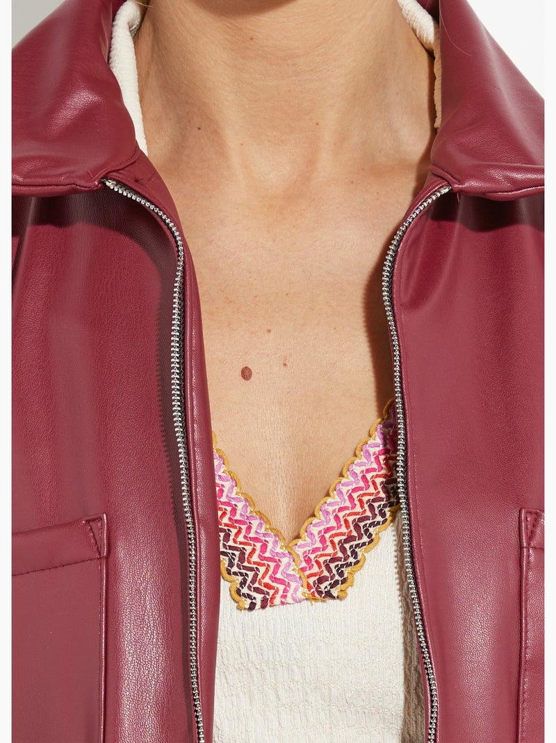 Veste zippée style motard, simili cuir - afibel Bordeaux - Kiabi