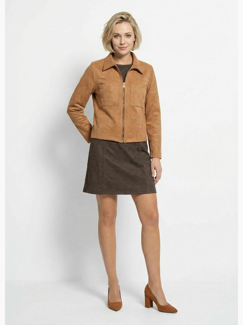 Veste zippée style motard, simili cuir - Afibel Camel - Kiabi