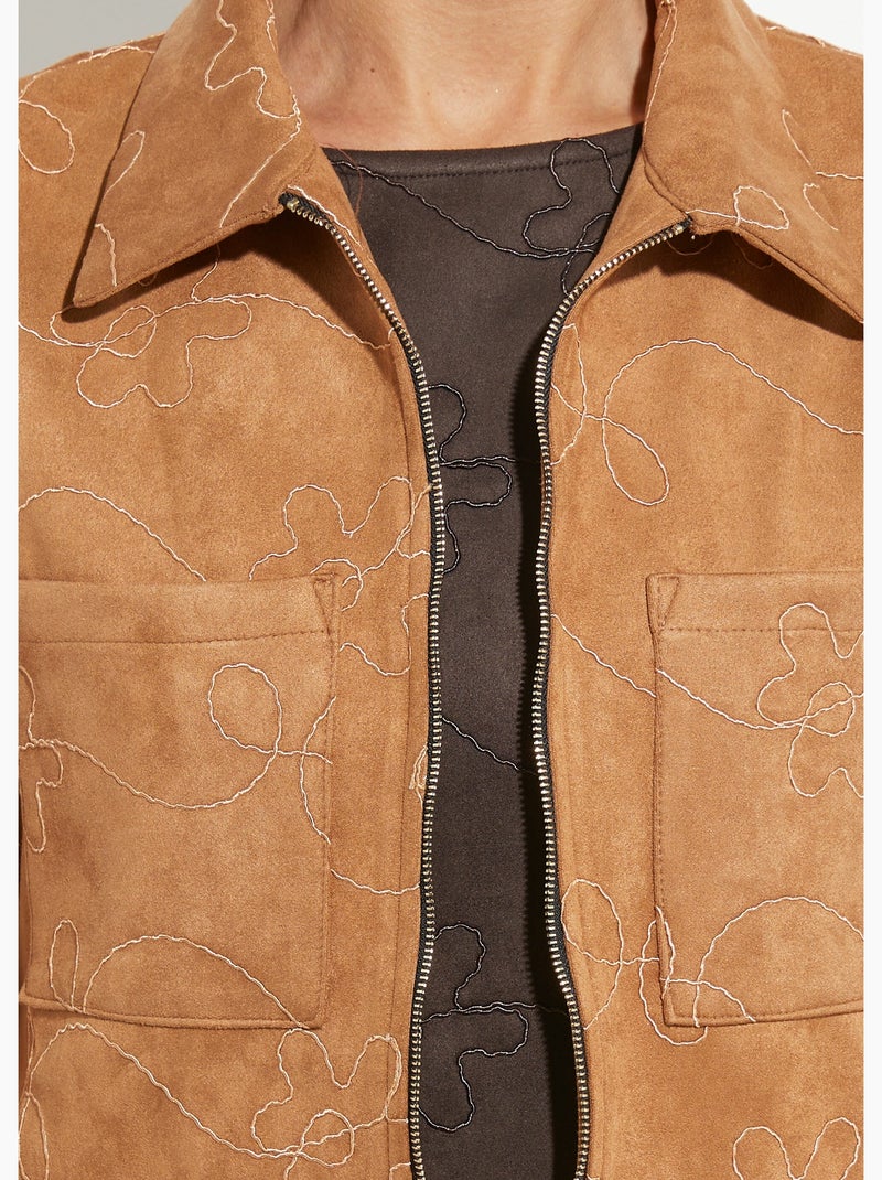 Veste zippée style motard, simili cuir - Afibel Camel - Kiabi