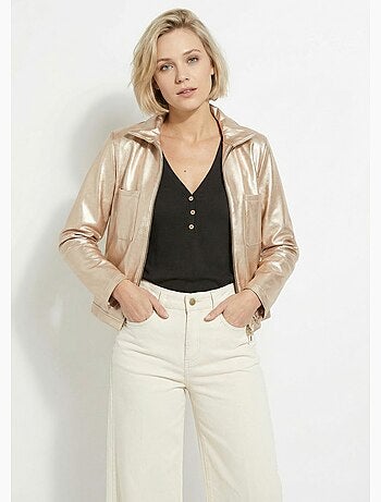 Veste zippée style motard, simili cuir - afibel