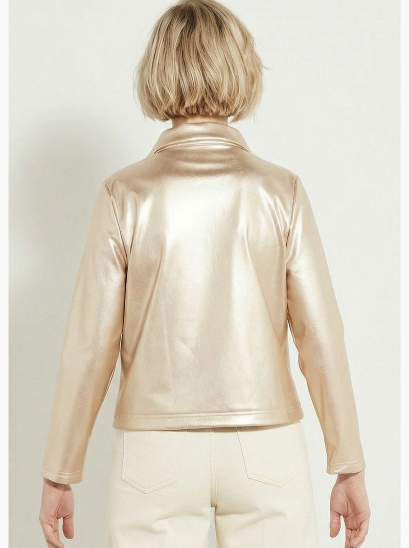 Veste zippée style motard, simili cuir - afibel Doré - Kiabi