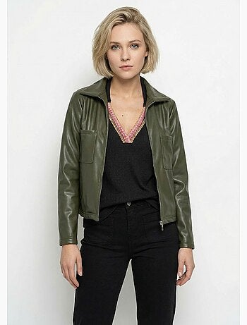 Veste zippée style motard, simili cuir - afibel