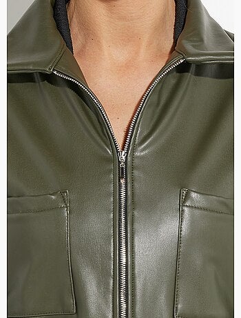 Veste zippée style motard, simili cuir - afibel