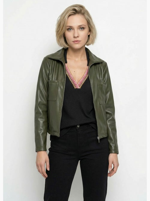 Veste zippée style motard, simili cuir - afibel - Kiabi Veste zippée style motard, simili cuir - afibel - Kiabi