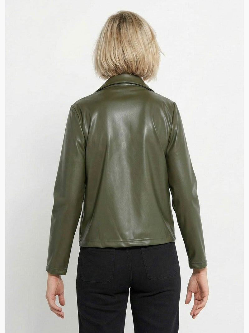 Veste zippée style motard, simili cuir - Afibel Kaki - Kiabi