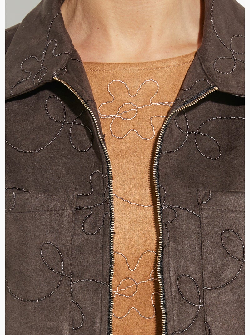 Veste zippée style motard, simili cuir - Afibel Marron chocolat - Kiabi