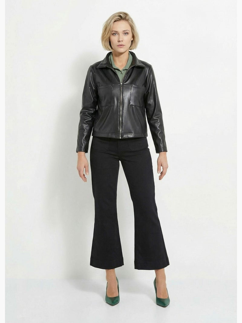 Veste zippée style motard, simili cuir - afibel Noir - Kiabi