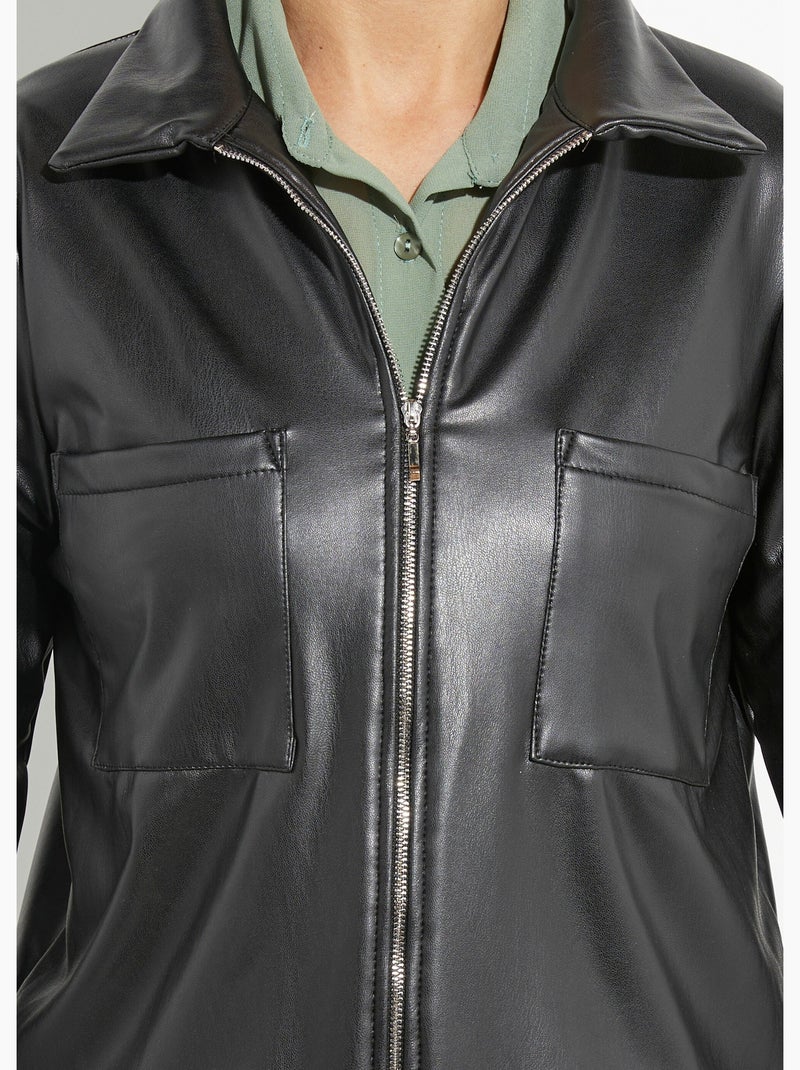 Veste zippée style motard, simili cuir - afibel Noir - Kiabi