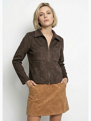 Veste zippée style motard, simili cuir