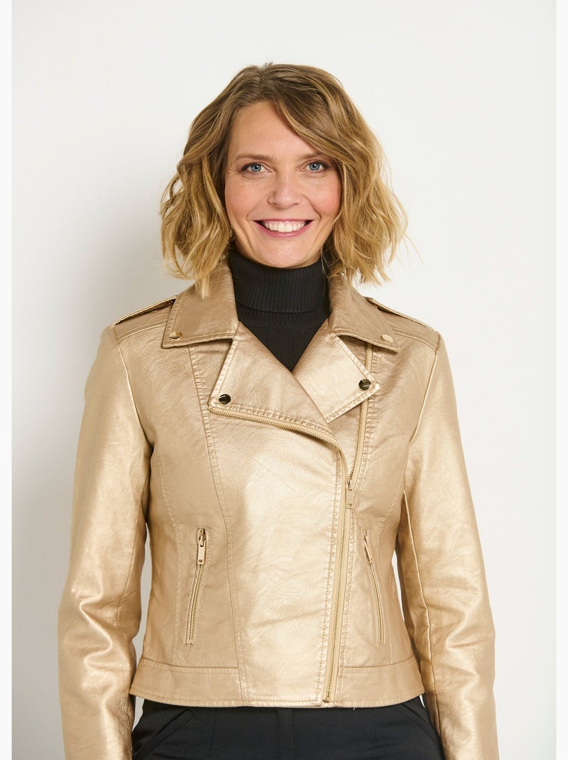 Veste zippée tendance en simili cuir Doré/or - Kiabi