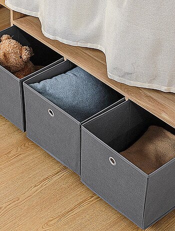 Vestiaire d'entrée avec barre de penderie 3 niches 3 tiroirs et rideau tissu