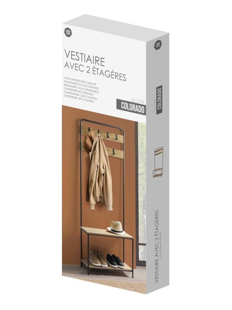 Vestiaire en métal porte-manteaux avec 2 étagères Noir - Kiabi