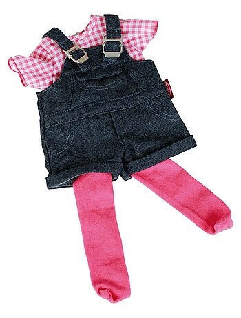 Vêtement pour poupée de 45 à 50 cm : Salopette jeans, T-shirt et collants - Kiabi